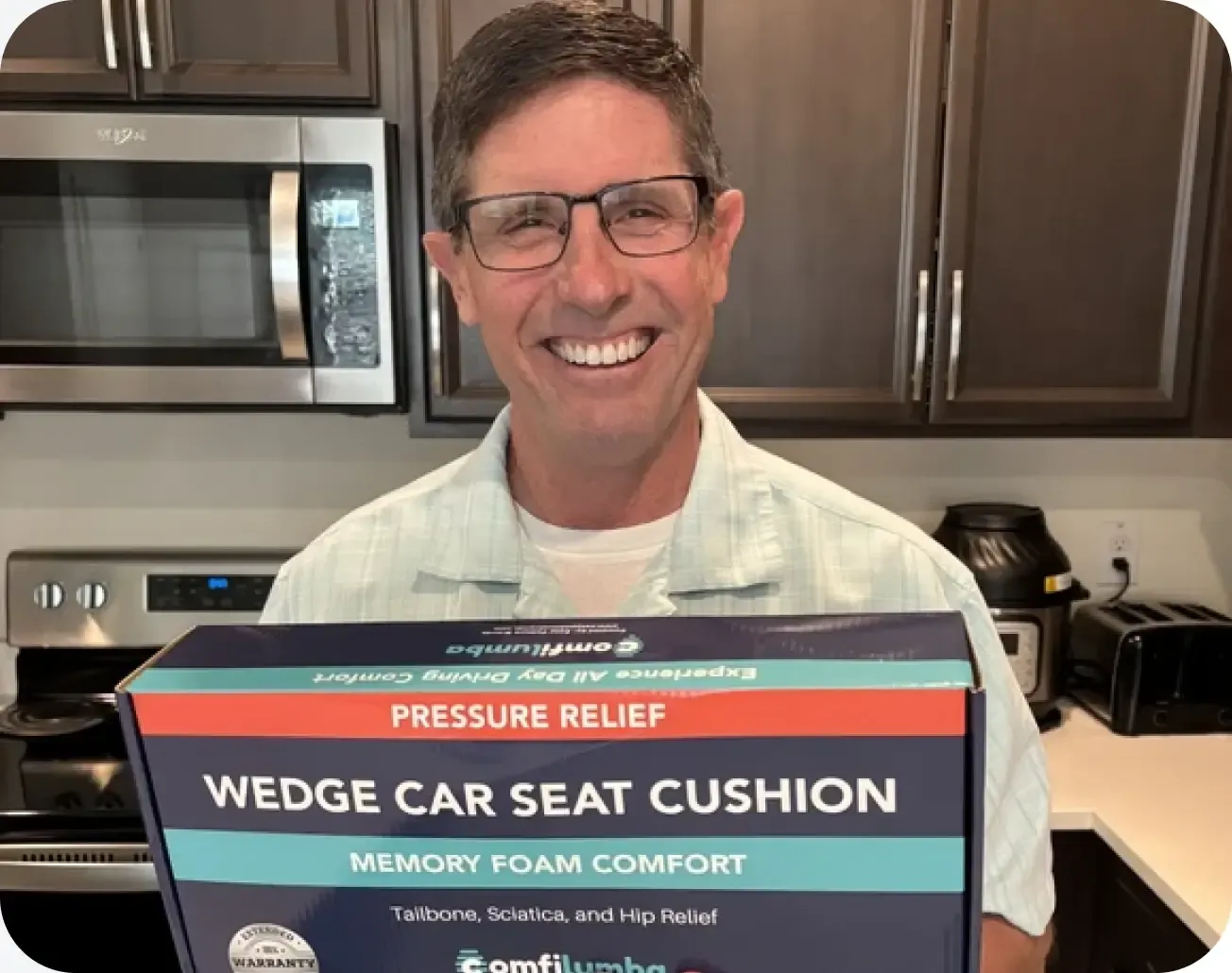 Creator demonstrating a SweatWear seat cushion