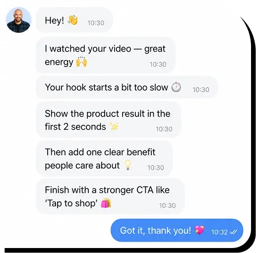 Creator Academy content review feedback chat